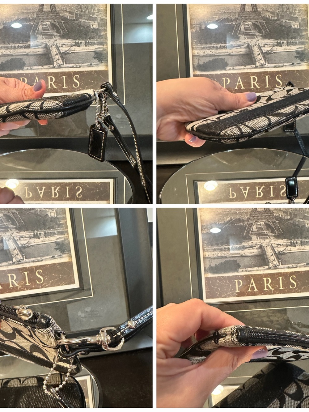 Coach Signature Canvas Wristlet Black Gray - Picture 2 of 12